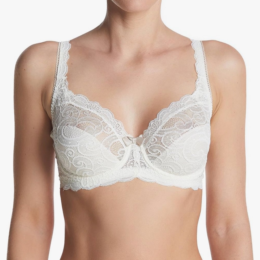 Playtex 42DDD Love My Curves Lace Underwire Bra White Full Coverage Unlined
